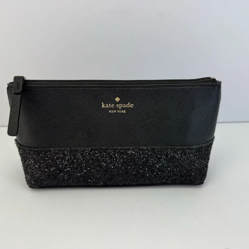 Kate Spade New York Greta Court Little Shiloh Black Sparkly Glitter Cosmetic Bag